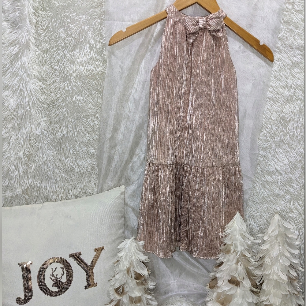 METALLIC DROP WAIST DRESS Rose Gold Size 6